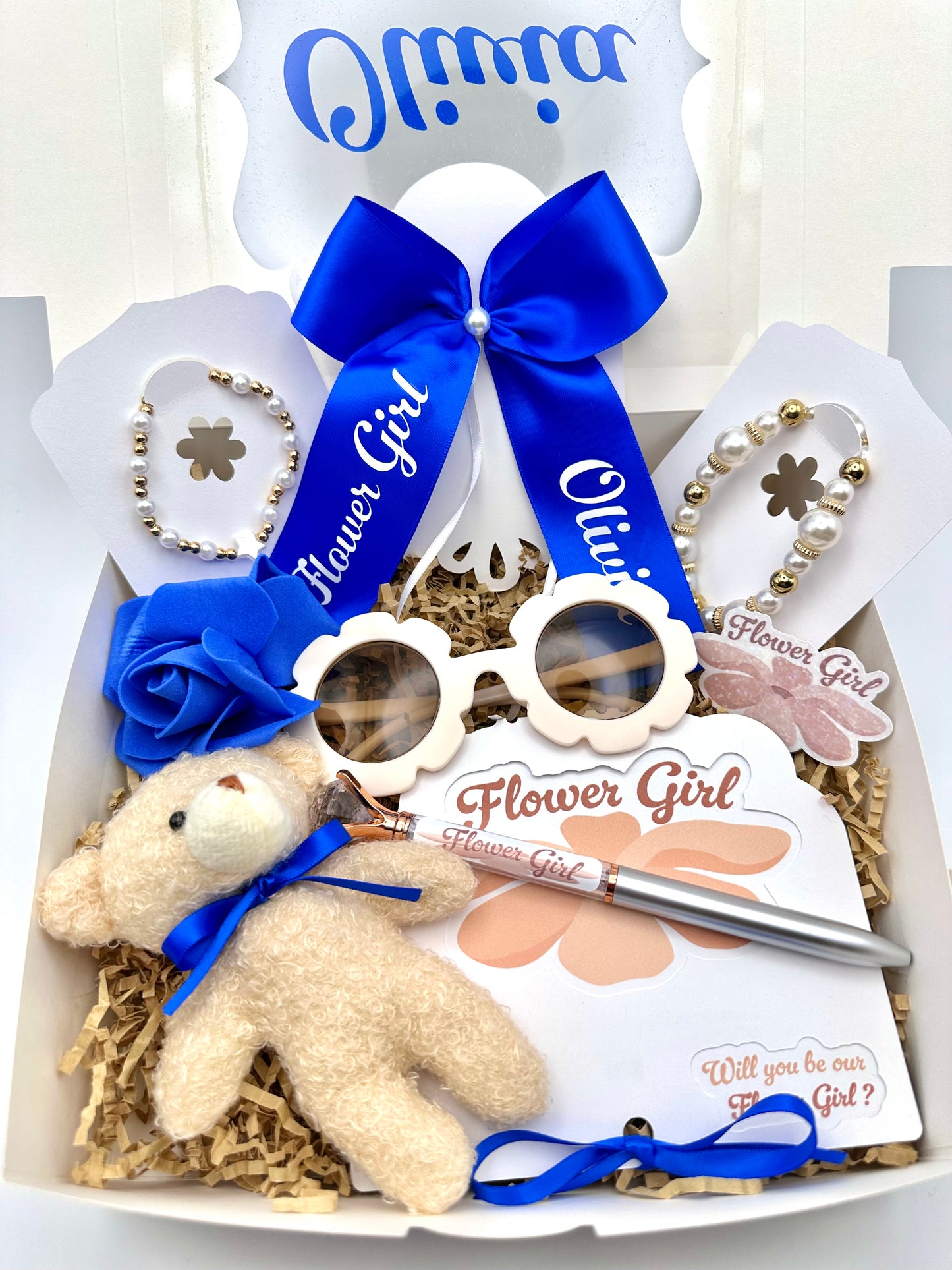 Royal Blue Personalized Flower Girl Proposal Box