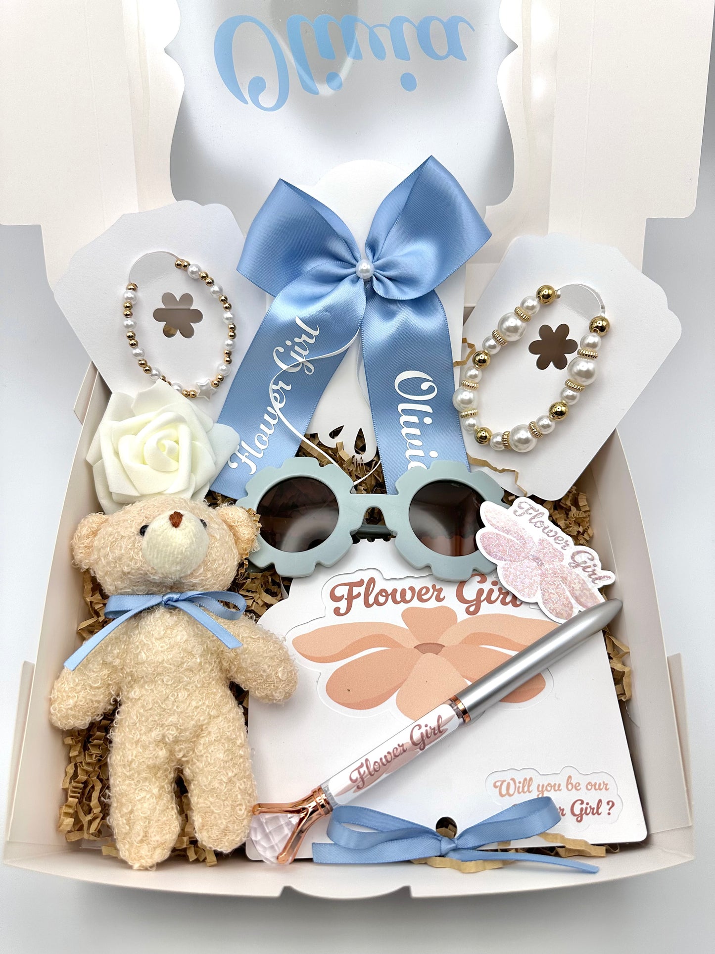 Dusty Blue Personalized Flower Girl Proposal Box