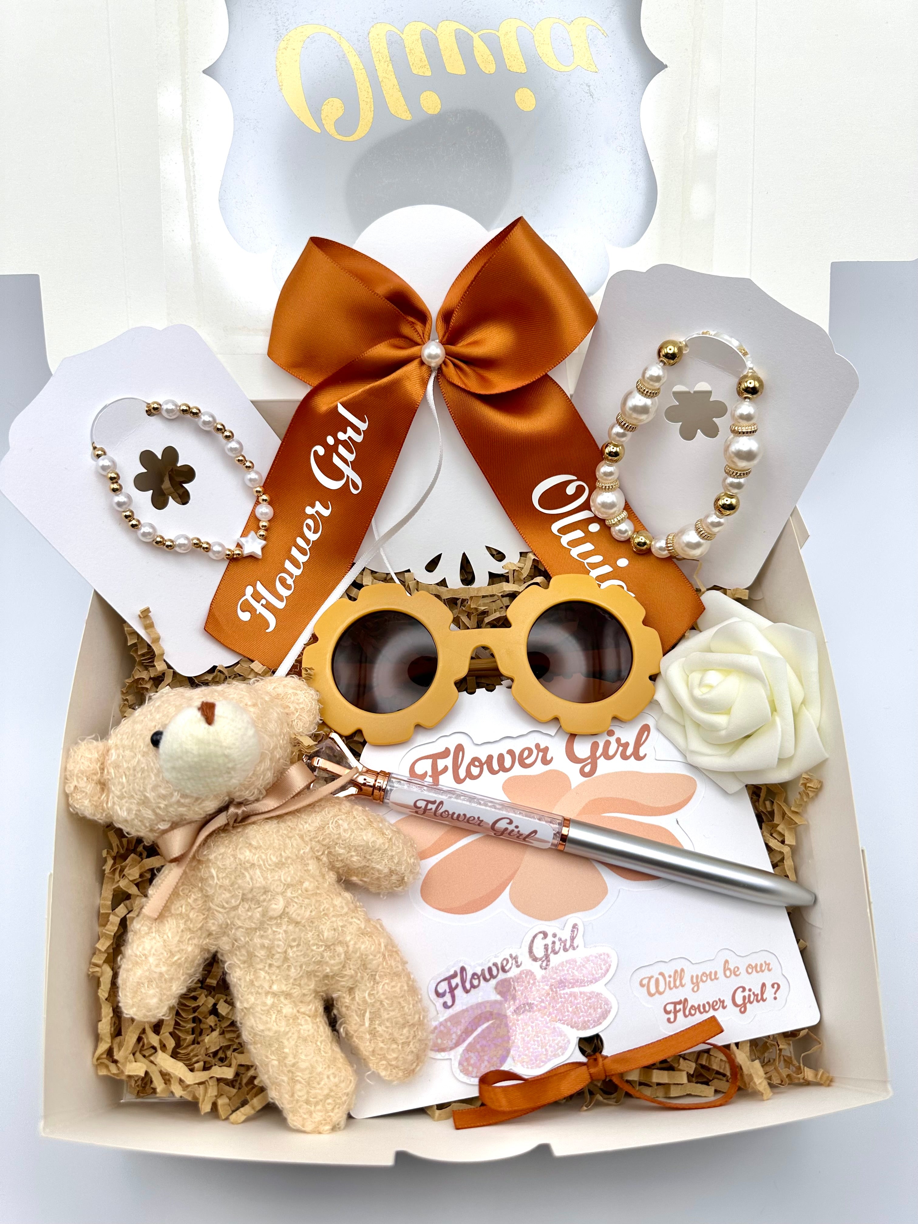 Beige Personalized Flower Girl Proposal Box