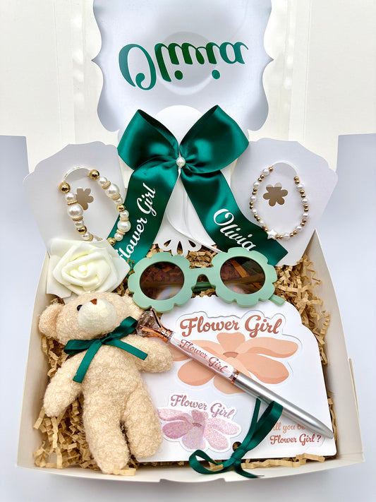 Hunter Green Personalized Flower Girl Proposal Box