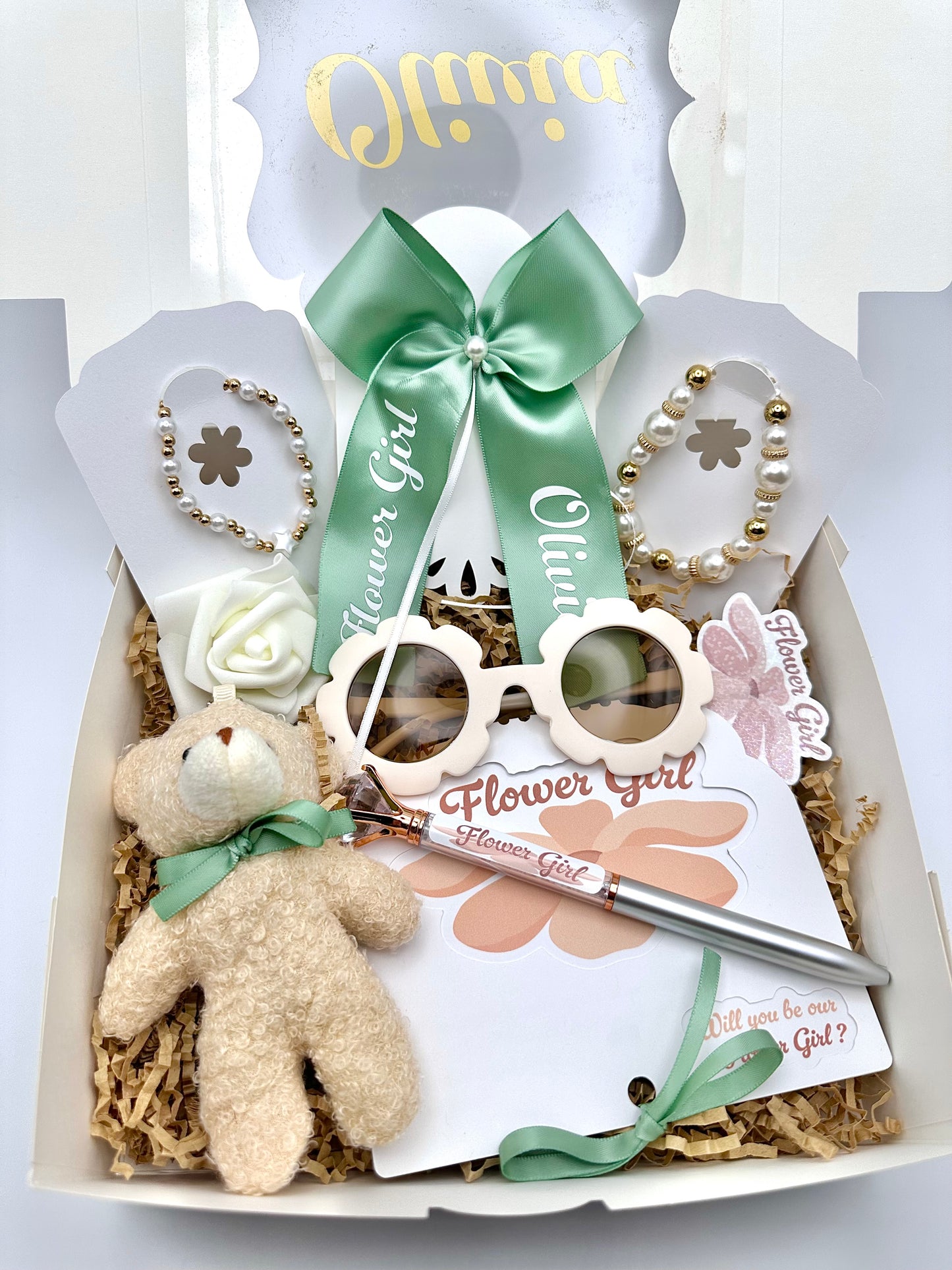 Hunter Green Personalized Flower Girl Proposal Box