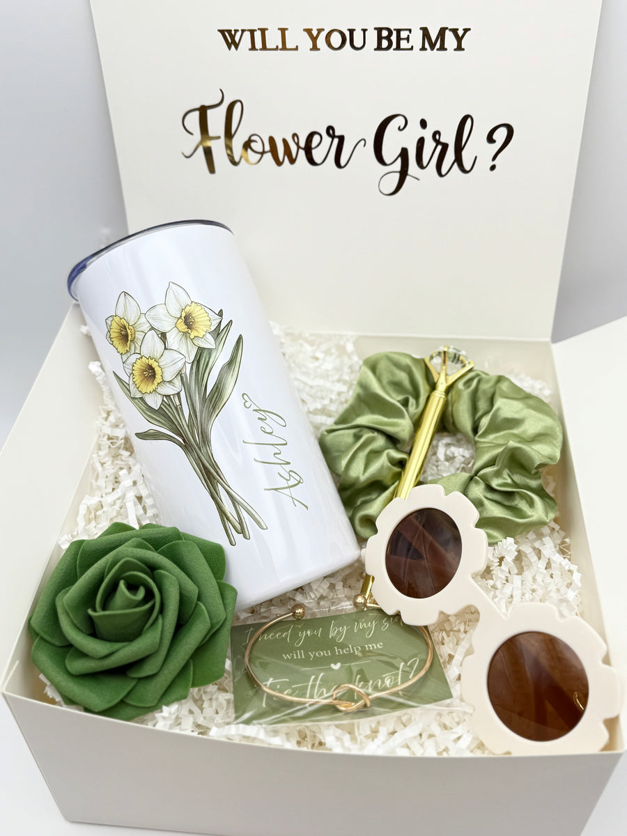 Personalized Flower Girl Proposal Box – Birth Flower Tumbler Gift Set
