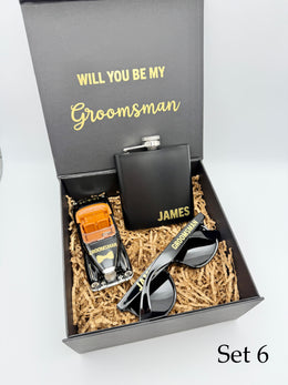Personalized Groomsman Proposal Box – Best Man Gift Set with Flask, Sunglasses & More
