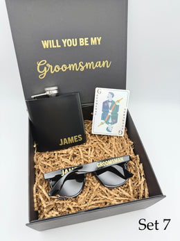 Personalized Groomsman Proposal Box – Best Man Gift Set with Flask, Sunglasses & More