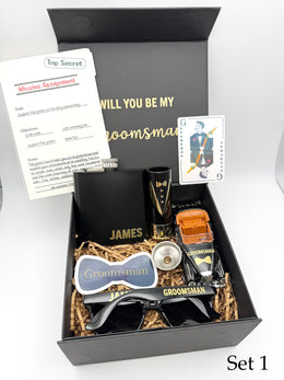 Personalized Groomsman Proposal Box – Best Man Gift Set with Flask, Sunglasses & More