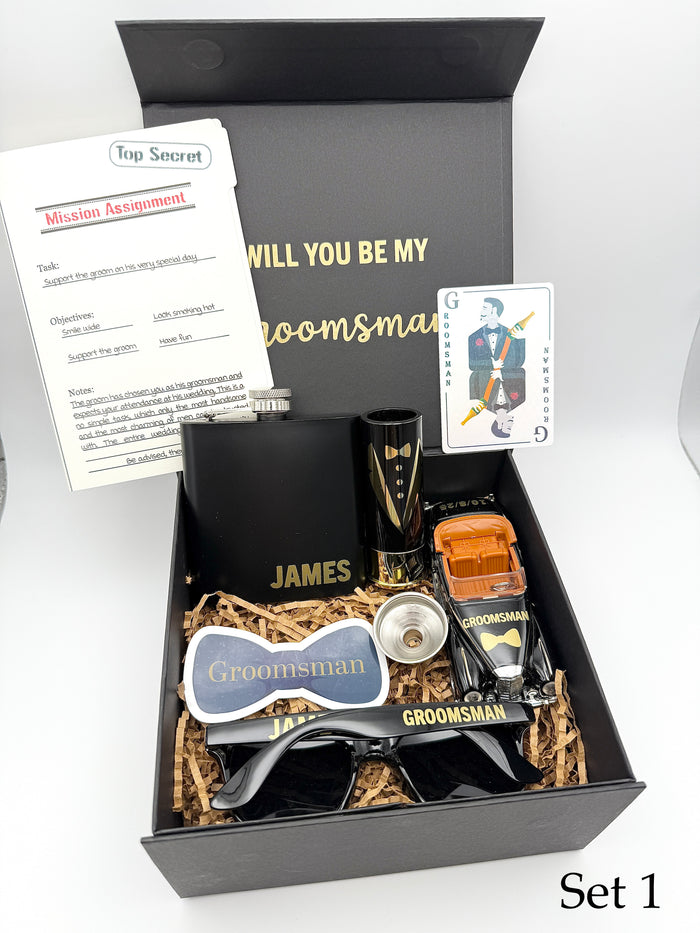 Personalized Groomsman Proposal Box – Best Man Gift Set with Flask, Sunglasses & More