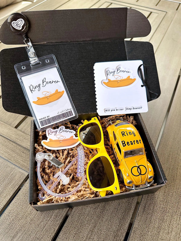 Personalized, Flower Boy Gift Box, Yellow Wedding Gifts, Custom Proposal Gifts for Wedding Boys