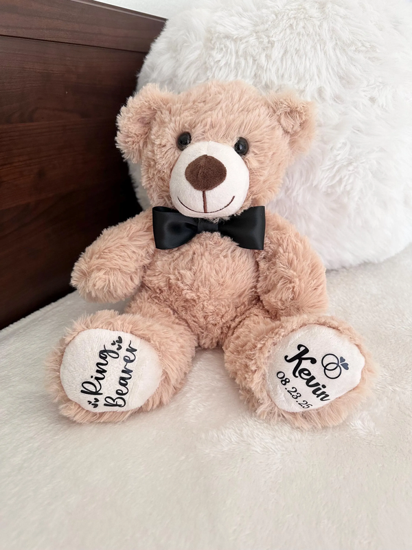 Personalized Ring Bearer Bear, Wedding Boy Plush Bear, Customized Flower Girl Bear