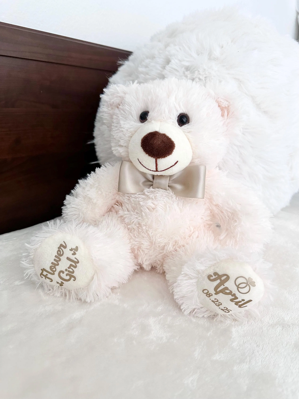 Custom Flower Girl Plush Bear, Ring Bearer Wedding Gift, Flower Boy Wedding Memento Bear
