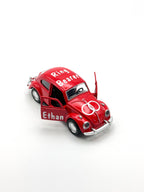personalized ring bearer red car, ages 3+, die-cast car for ring security, not a toy, wedding boy memento. personalized with white premium vinyl, ring design on the hood, title on the top and name on the doors, date on the back of the car.
