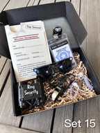ring security proposal box. open box. set 15 includes a "mission assignment" card, an agent ID badge, sunglasses, play binoculars, agent ear piece, whistle, and brown paper filler. 
